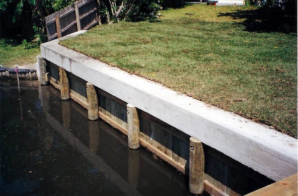 Concrete and Wood Post Sea Wall