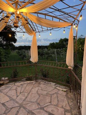 Gazebo draped in lights