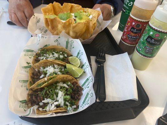 Taco salad and carne asada tacos