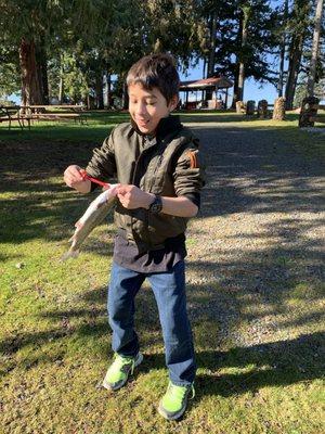 My 3 & 9 year old were both very excited, they had no problem catching a fish.