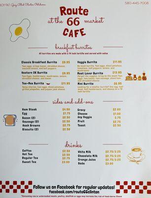 Breakfast menu