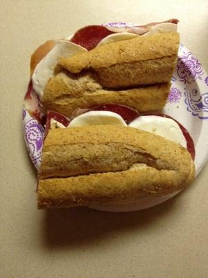 Prosciutto,capicola & mozzarella on whole wheat.