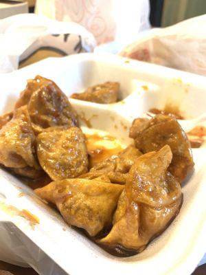 Pan Fried Wontons in Spicy Sauce