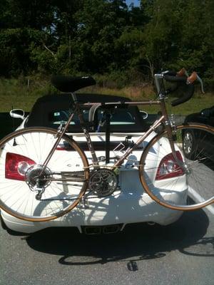 How to retro fit a bike rack for a convertible sports car w a spoiler. Determination!!