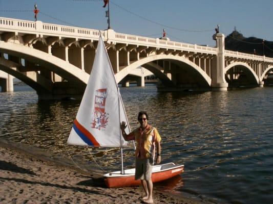 Tempe Town Lakes with his second sailboat...