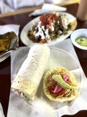 asada burrito and salbutes de pollo