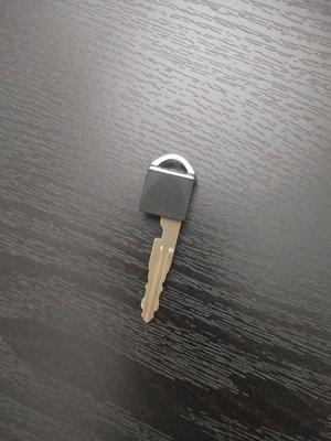 The physical key he cut after unlocking the car.