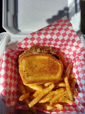 Turkey burger on Texas toast.