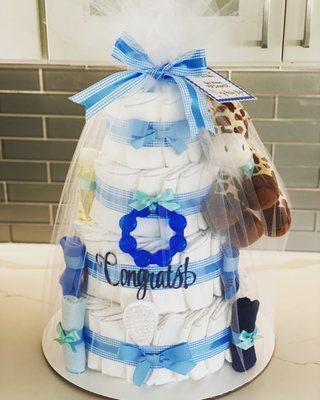 4 Layer Diaper Cake wrapped in Tulle