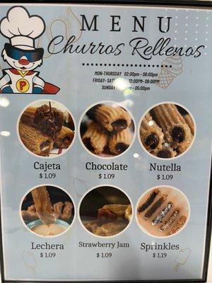 Churro menu.