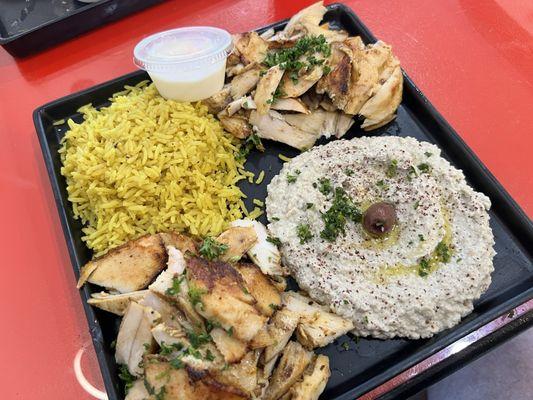 Chicken Shawarma plate with Baba Ganoush