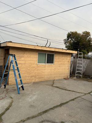 Before painting with just framing and siding done. 16x6 ft extend to back home.