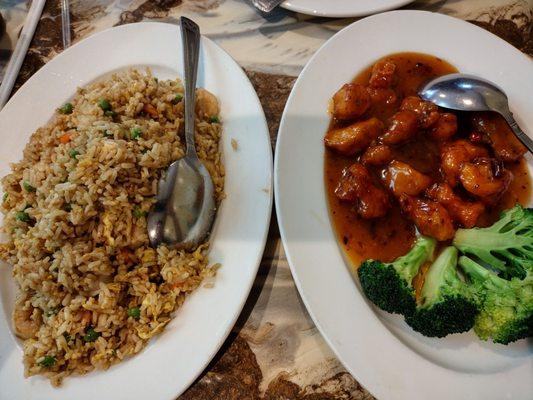 Orange chicken and shrimp fried rice