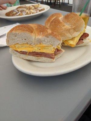 Pork roll egg and cheese and an order of french toast.