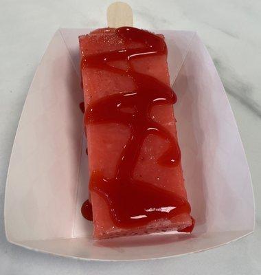 Strawberry lime pop with chamoy drizzle