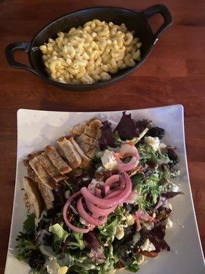 Blackberry & goat cheese salad with chicken and the Beechers Mac and cheese.