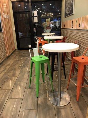 Seating - small space with three tables and stools