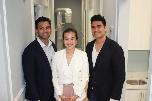 Dr. Sapan Parikh, Dr. Eugenie Lee, Dr. Rishi Nijhawan (L-R) - Welcome to JC Dental and Implant Studio.