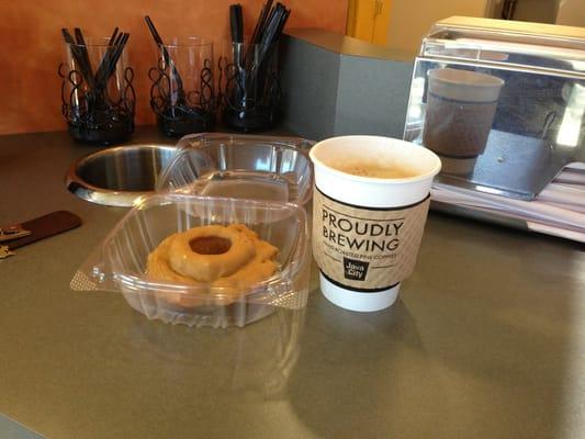 Cinnamon Roll Latte and maple donut.