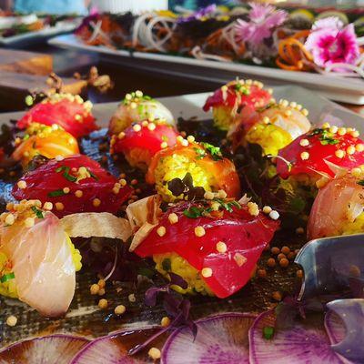 Private Maui Chef Matt prepares his favorite Nigiri bites during a wedding reception on Maui.