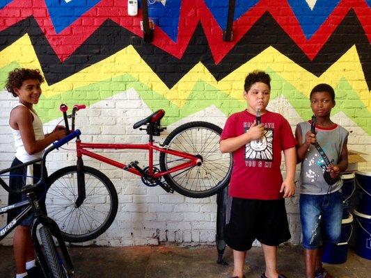 Repair stand & tools for kids to work on their own bikes