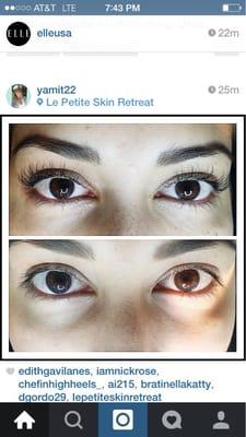 Lash perm and 25 lash extensions on each eye