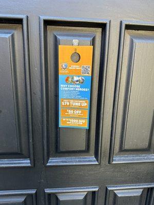 Left their advertisement on my front door like this.