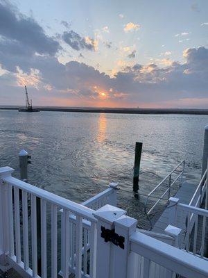 Twisties Tavern on the Bay deck at sunset