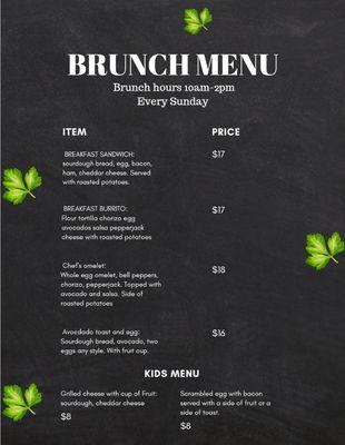 Sunday brunch available every Sunday from 10am-2pm