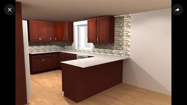 Example of a computer rendering for upcoming kitchen remodel. Great way to finalize a design before even starting a project!