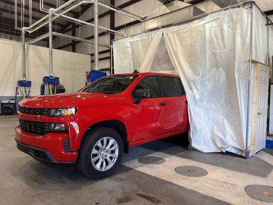 This beautiful truck is fully prepped and getting ready for its Rhino Linings Spray-On BEDLINER.