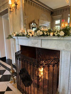 Florals on the entry mantle