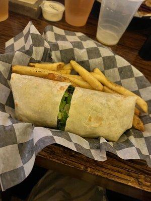 Beaver Creek Shrimp Wrap with fries