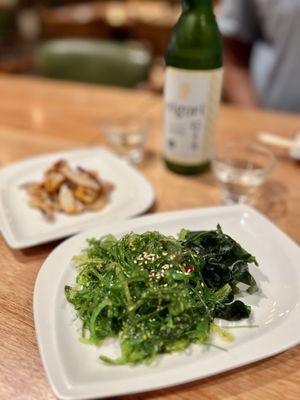 Seaweed salad and complimentary octopus