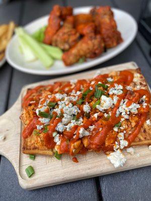 Buffalo chicken flatbread and Buffalo bone-in wings