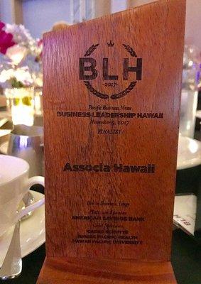 Associa Hawaii recognized at the Business Leadership Hawaii Awards ceremony. We were honored to be a finalist at this prestigious event.