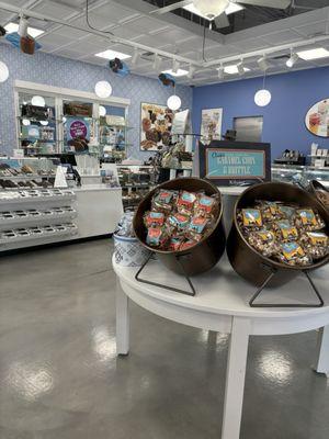 Check out counter and some of the candies in the store