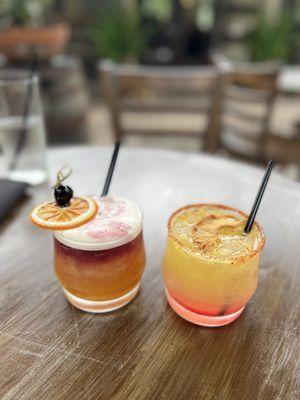 Peach whiskey drink and the Mezcal Drink