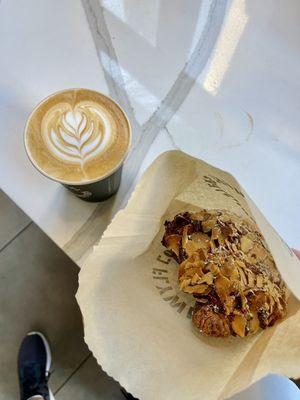 Latte and almond croissant