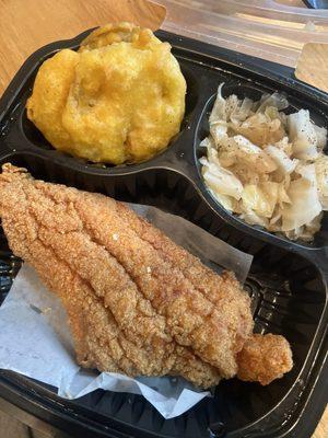 Catfish  Stewed cabbage and fried green tomatoes