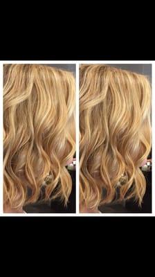 Balayage blonde on blonde with a touch of gold done by Nicole and styled by Mikey for a effortless wave