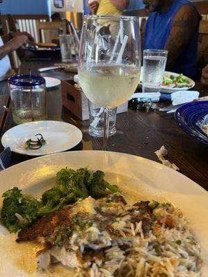 Blackened Whitefish and a glass of Pinot Grigio