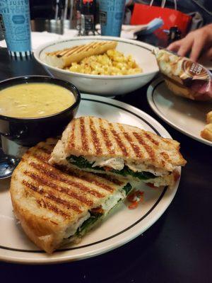 Chicken pomodori panini with Mac n cheese