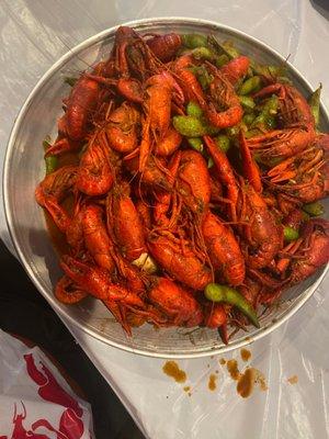 3 pounds of crawfish and edamame