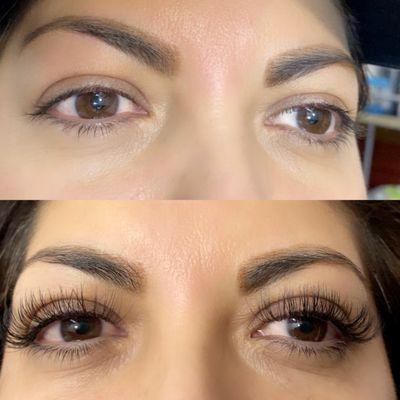 Mink lash extensions before and after