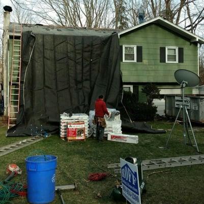 Picture of our new roof being installed by Roff Roofing & Renovations