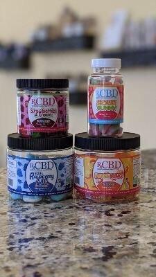 Gummies 50mg per piece. Comes in 10 & 30 count. Yummy flavors!