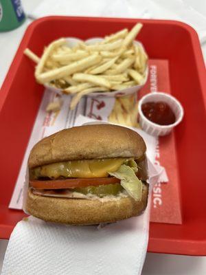 Cheeseburger animal style with fries