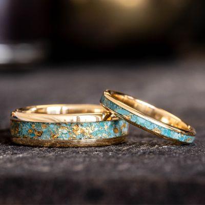 Custom gold and turquoise rings.