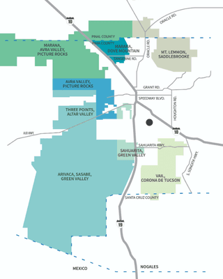 Map of Trico's service areas throughout Southern Arizona